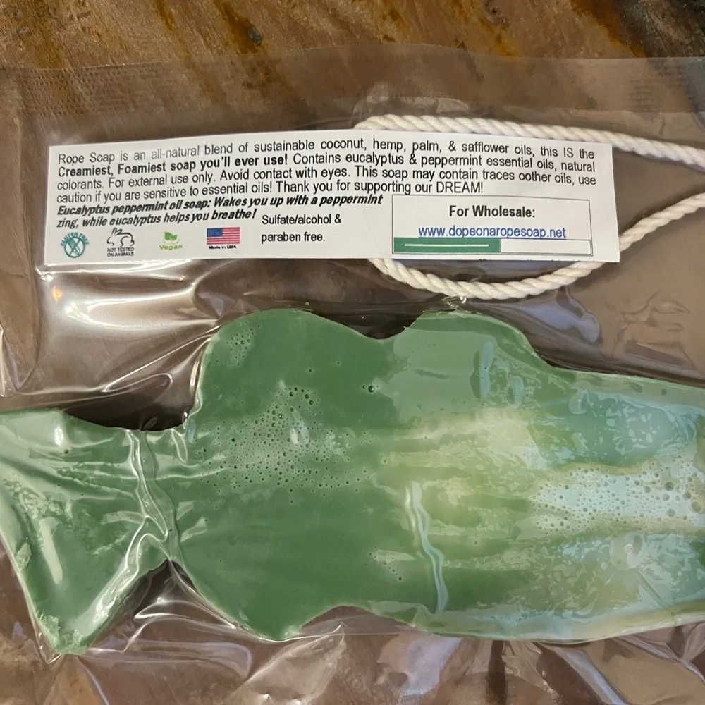 Bass Soap on a Rope. Eucalyptus Peppermint Soap. New in packaging. - Picture 5 of 6